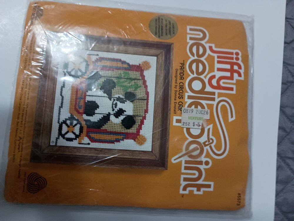 Vintage  Jiffy Needlepoint Panda Bear Circus